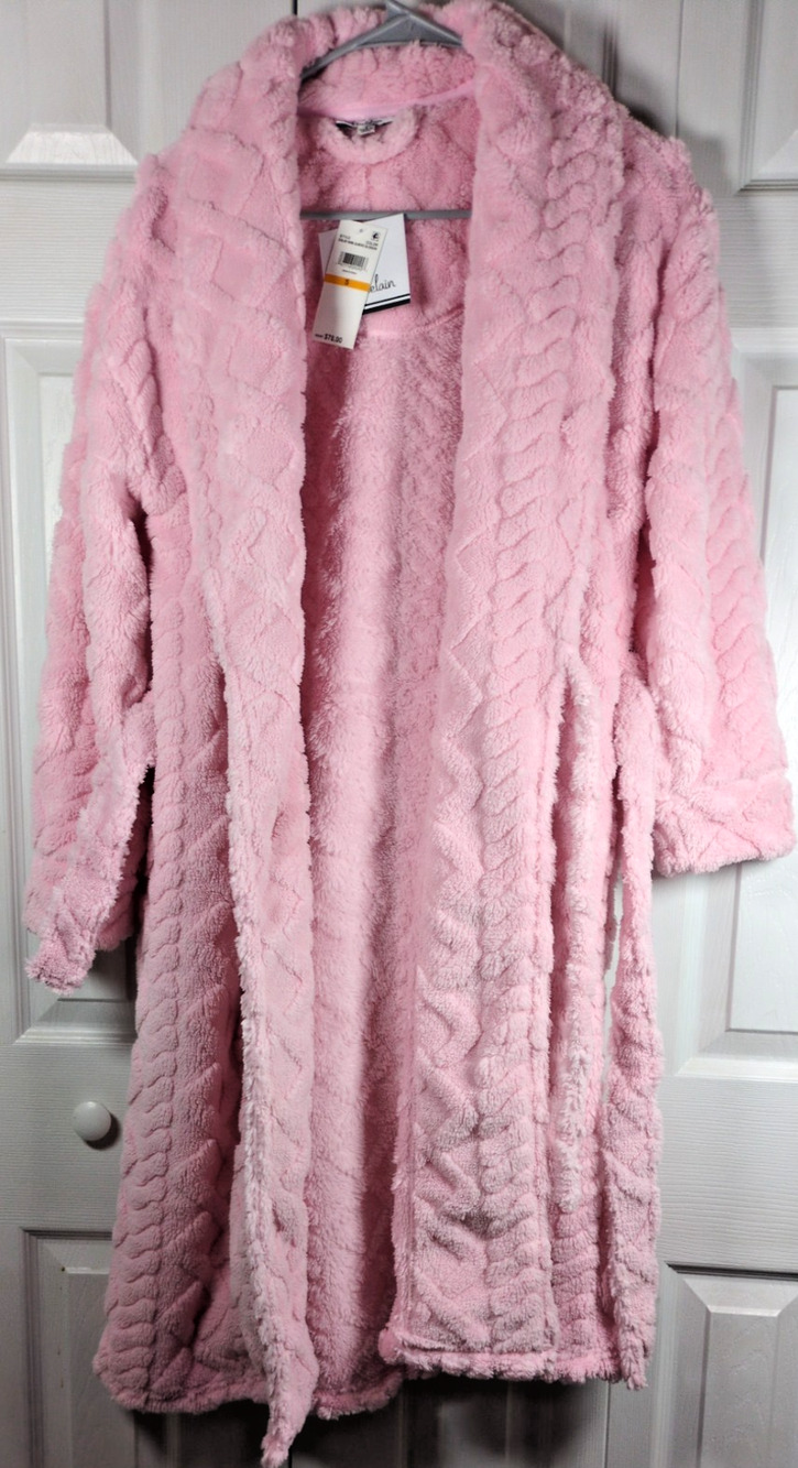 Roudelain Sleepwear Womens S Pink Fluffy Fleece Cable Textured Shawl Collar Robe